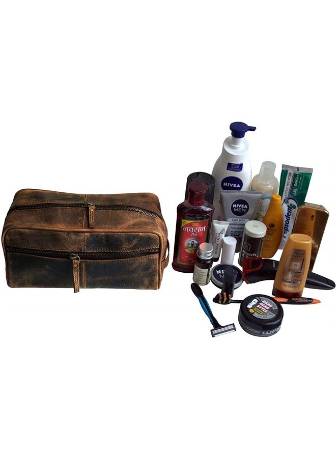 jaald Men's Genuine Leather Toiletry Bag Waterproof Dopp Kit Shaving Bags And Grooming For Travel Groomsmen Gift Men Women Hanging Zippered Makeup Bathroom Cosmetic Pouch Case Make Up kit - Image 3