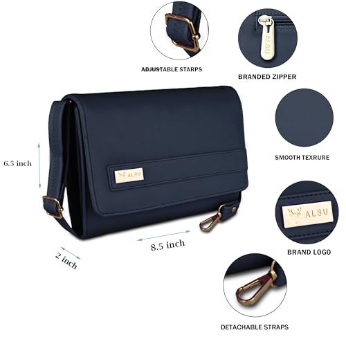 ALSU Women's trendy Sling Bag | handbag | purse | crossbody bag| deattachable straps | adjustable straps |card slots side bag| phone pocket (Blue) - Image 3