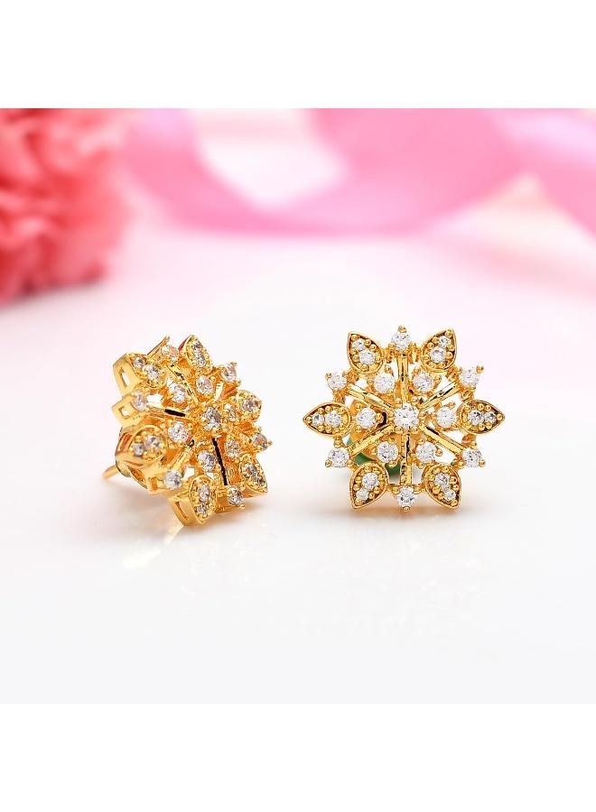 Voylla Sparkling Elegance Radiant Floral American Diamond Studs Earrings - Image 2