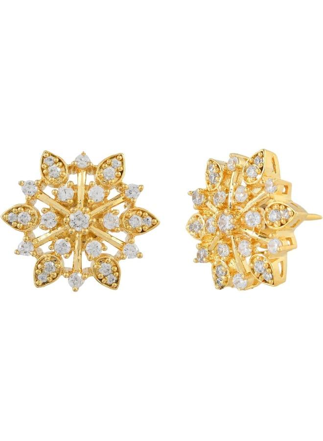 Voylla Sparkling Elegance Radiant Floral American Diamond Studs Earrings - Image 1