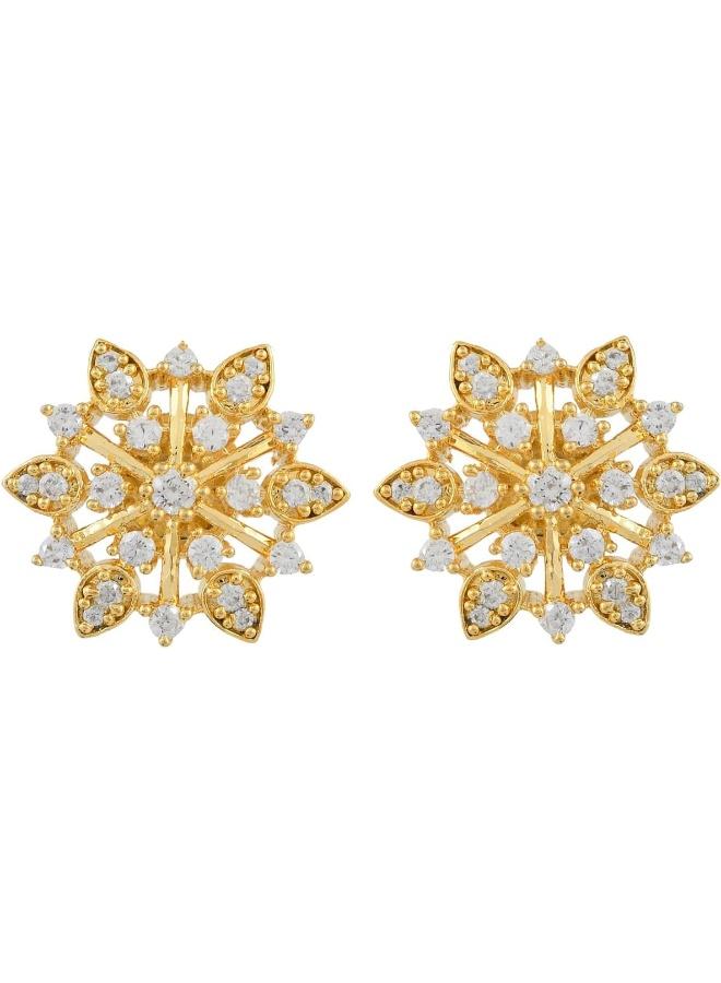 Voylla Sparkling Elegance Radiant Floral American Diamond Studs Earrings - Image 4
