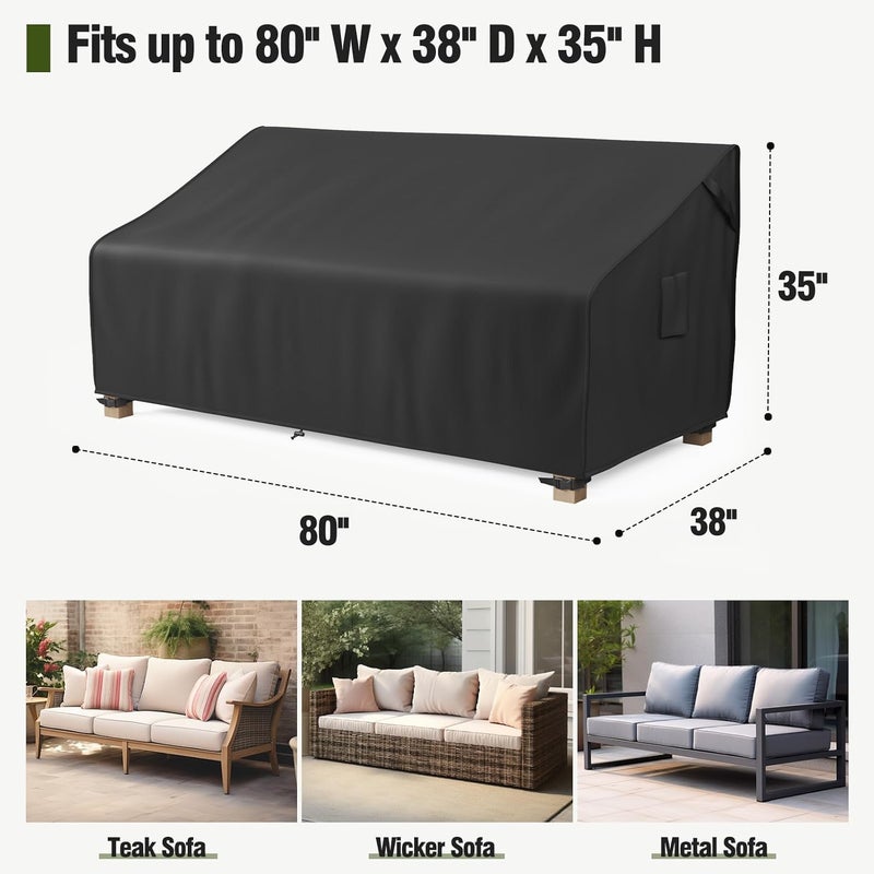 MR. COVER 3-Seater Outdoor Couch Cover Waterproof, 80 Inch Patio Furniture Cover for Sofa, Heavy Duty Polyester & Double-Stitched Seams, Classic Black - Image 2