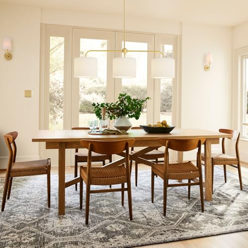 Electro bp 3-Light White Linen Drum Shade Chandelier with Polished Gold Metal Linear Pendant Light Fixture for Kitchen Island, Dining Table, E26, 180W - Image 4