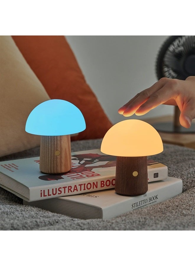 gingko 7 Colour Changing RGB Alice Mushroom Lamp, Long Life Battery, USB-C Charging, 3 Light Modes, FSC Certified Wood with Frosted Glass, Touch Button Control (Mini, Walnut) 