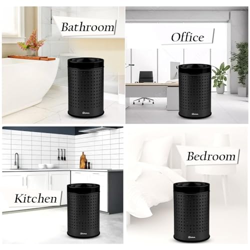 mofna Stainless Steel Square Perforated Dustbin for Home, Trash Can, Garbage Bin for Bathroom, Office, Bedroom, Kitchen & Toilet or Commercial Use- (7x10 In - 6 Liter, Black), Pack of 1 - Image 3