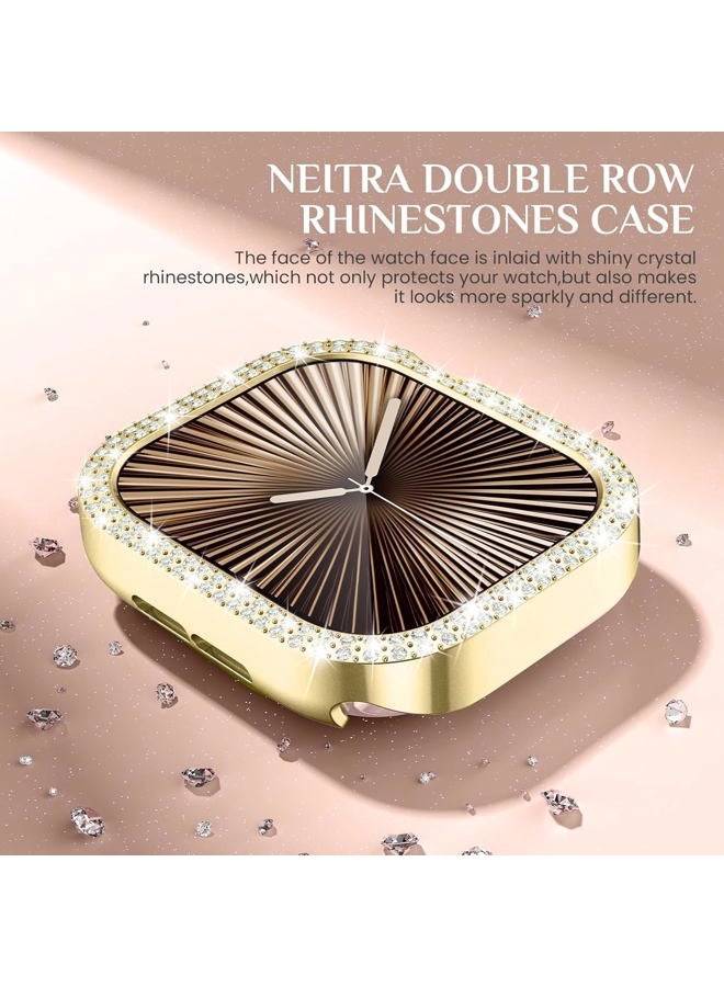 DEALELE Bands Compatible with Apple Watch Series 9/8 / 7 (45mm), Bling Rhinestone Diamond Metal Strap with Protective Case Cover Replacement for iWatch 45mm Women Men (45mm, Gold) - Image 5