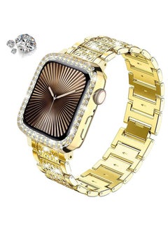 DEALELE Bands Compatible with Apple Watch Series 9/8 / 7 (45mm), Bling Rhinestone Diamond Metal Strap with Protective Case Cover Replacement for iWatch 45mm Women Men (45mm, Gold)  - Image 2