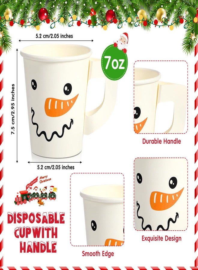 Maxcheck 120 Pcs Christmas Disposable Coffee Cups with Handles 7 oz Christmas Hot Chocolate Paper Cups Snowman Xmas Beverage Tea Cups for Winter Holiday Party Supplies(Snowman) - Image 5