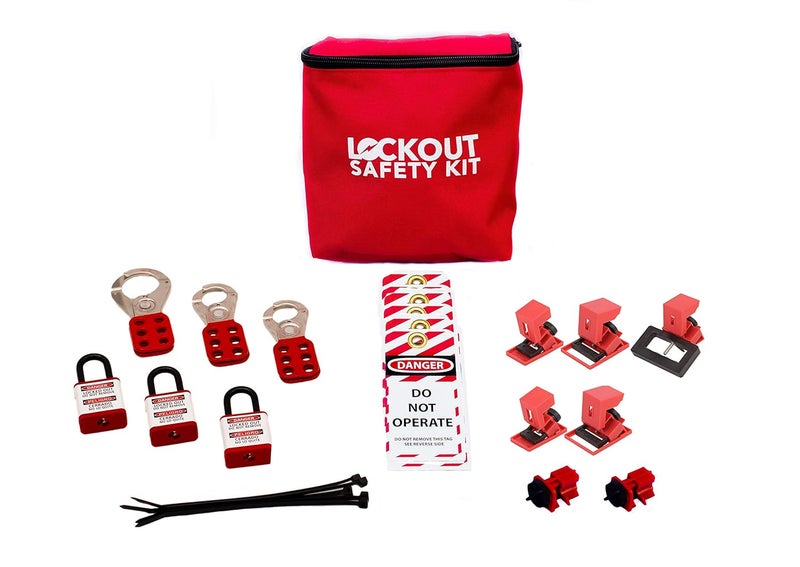 Zing Green Products Breaker Electrical Lockout Tagout Kit with Safety Padlocks, Lockout Tags, Universal and Clamp-On Multipole Breaker Lockouts, and Hasps - Image 1