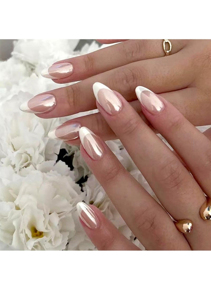 saykfoe French Tip Press on Nails - 24Pcs Soft Gel French Nails Fake Nails, Salon Like Press on Nails Short, No Fade Out, Seamless Glue on Nails for Woman Nail Art Manicure, French Girl  - Image 1