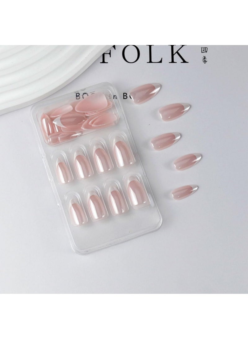 saykfoe French Tip Press on Nails - 24Pcs Soft Gel French Nails Fake Nails, Salon Like Press on Nails Short, No Fade Out, Seamless Glue on Nails for Woman Nail Art Manicure, French Girl  - Image 3