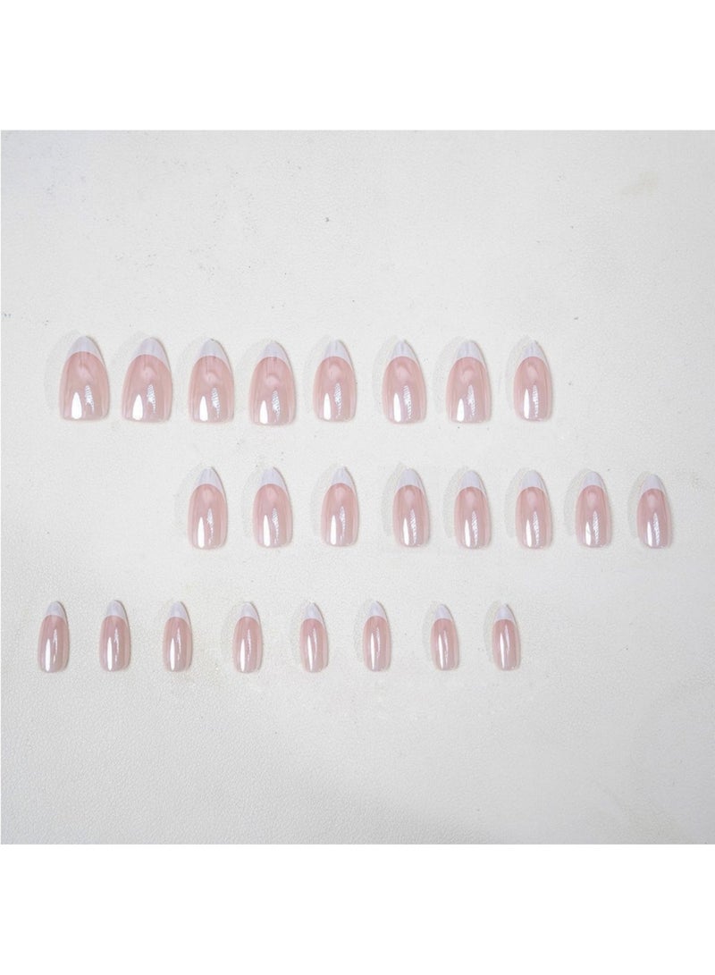 saykfoe French Tip Press on Nails - 24Pcs Soft Gel French Nails Fake Nails, Salon Like Press on Nails Short, No Fade Out, Seamless Glue on Nails for Woman Nail Art Manicure, French Girl  - Image 5