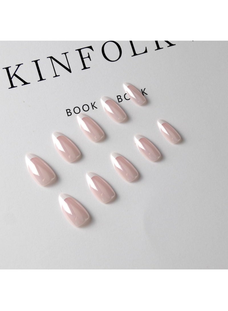 saykfoe French Tip Press on Nails - 24Pcs Soft Gel French Nails Fake Nails, Salon Like Press on Nails Short, No Fade Out, Seamless Glue on Nails for Woman Nail Art Manicure, French Girl  - Image 2