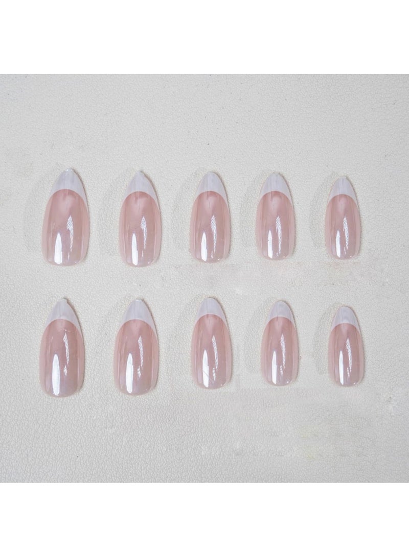 saykfoe French Tip Press on Nails - 24Pcs Soft Gel French Nails Fake Nails, Salon Like Press on Nails Short, No Fade Out, Seamless Glue on Nails for Woman Nail Art Manicure, French Girl  - Image 4