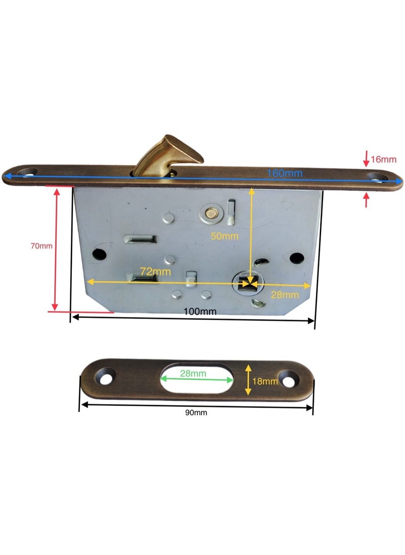 SINA SERRATURE - Mechanical Hook Bolt Lock For Sliding Door 61 CA T50R Privacy. Lacquered Brass PL. BS 50mm - Image 1