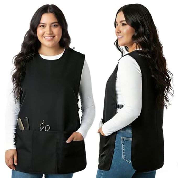 Noverlife Cobbler Apron with Side Release Buckle for Women Men, Sleeveless Hairdresser Server Smock Jacket for Work Kitchen Garden Art, 4 Pockets Barber Aprons Vest Fast Drying Polyester for Cleaning Painting - Image 1