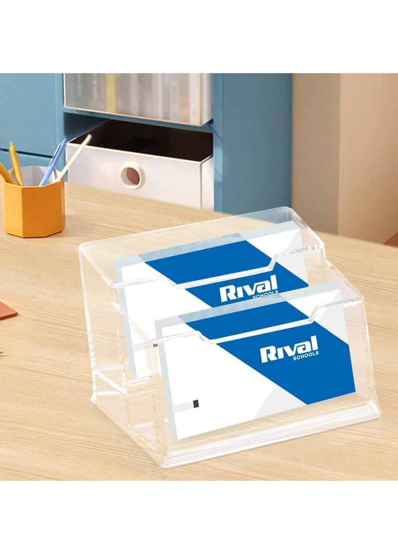 Oasisgalore 2-Tier Clear Business Card Holder, Horizontal Slanted Desktop Display Stand with 2 Slots for Office  - Image 3