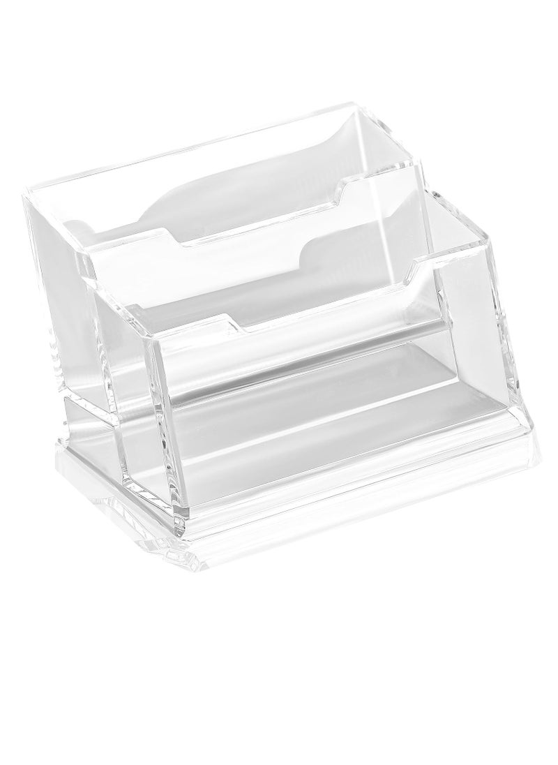 Oasisgalore 2-Tier Clear Business Card Holder, Horizontal Slanted Desktop Display Stand with 2 Slots for Office  - Image 1