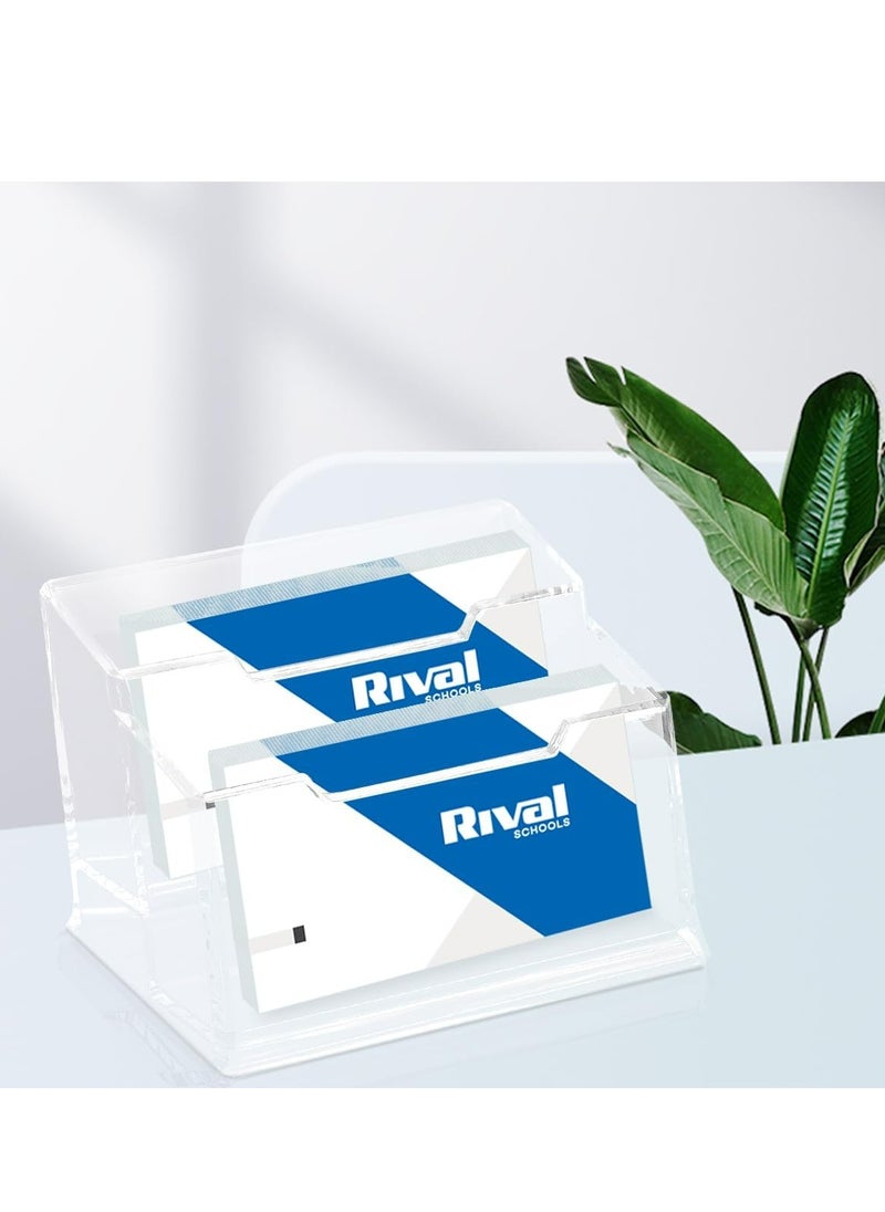 Oasisgalore 2-Tier Clear Business Card Holder, Horizontal Slanted Desktop Display Stand with 2 Slots for Office  - Image 4