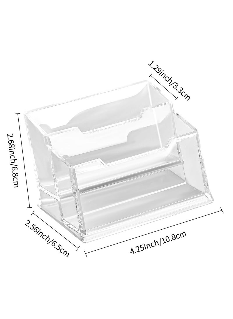 Oasisgalore 2-Tier Clear Business Card Holder, Horizontal Slanted Desktop Display Stand with 2 Slots for Office  - Image 2