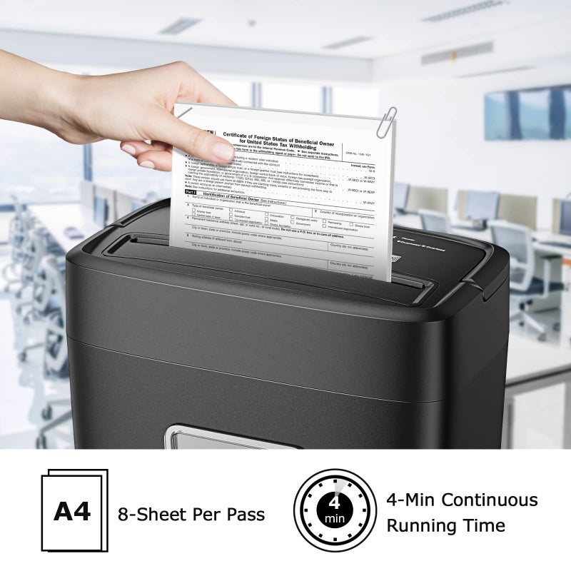 Bonsaii Paper Shredder, 8-Sheet Crosscut Home Office Shredder with 4.2 Gallon Bin, P-4 Security Level Document Shredder Shred Credit Card/Mail/Staple/Clip (C261-C Updated) - Image 3