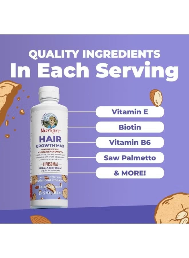 MaryRuth's Organics Women's Hair Growth MAX Liposomal | with Lustriva® + Biotin 10000mcg + Pumpkin Seed Oil | Thicker Hair | Hair Care | Wrinkles, Fine Lines, Skin Care | Ages 18+ | 15.22 Fl Oz - Image 4