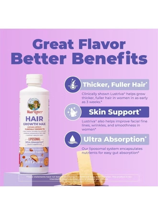 MaryRuth's Organics Women's Hair Growth MAX Liposomal | with Lustriva® + Biotin 10000mcg + Pumpkin Seed Oil | Thicker Hair | Hair Care | Wrinkles, Fine Lines, Skin Care | Ages 18+ | 15.22 Fl Oz - Image 2