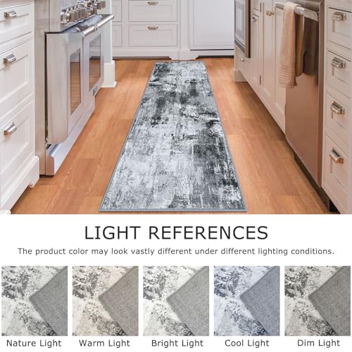 KOZYFLY Modern Abstract Runner Rug 2x6 Washable Grey/Black/Black Runners for Hallways Kitchen Runner Rug Non Slip Carpet Rug Runner Laundry Mat with Soft Low Pile for Entryway Bathroom Bedroom Kitchen - Image 4