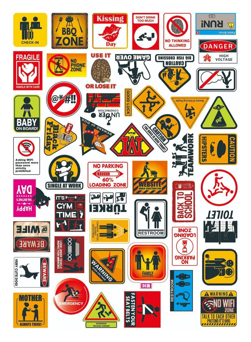 100 Piece Traffic Signs Danger Warning Stickers Warning Sign Style Vinyl Stickers - Image 2