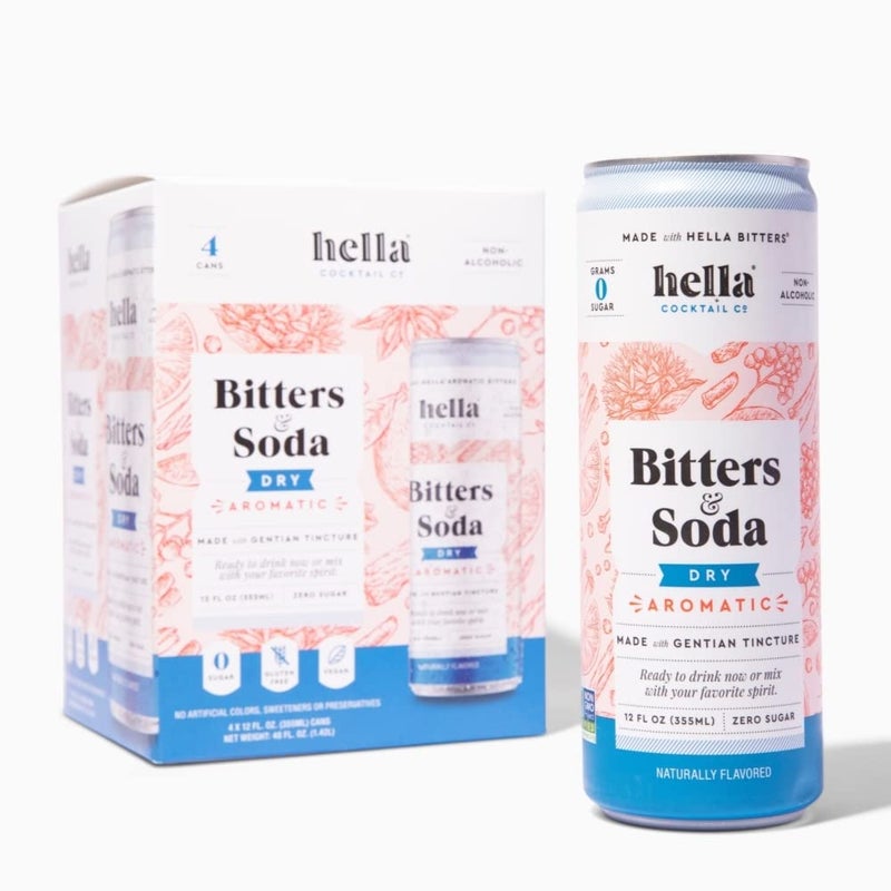 Hella Cocktail Co. Classic Dry Aromatic Bitters & Soda - 12oz Cans (Pack of 4) - Ready to Drink or Use as Cocktail Mixer - Zero Sugar, All Natural Ingredients, Made with Gentian Tincture - Image 1