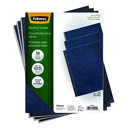 Fellowes Letter Size Binding Covers Expressions Grain 50Pack Navy 52124