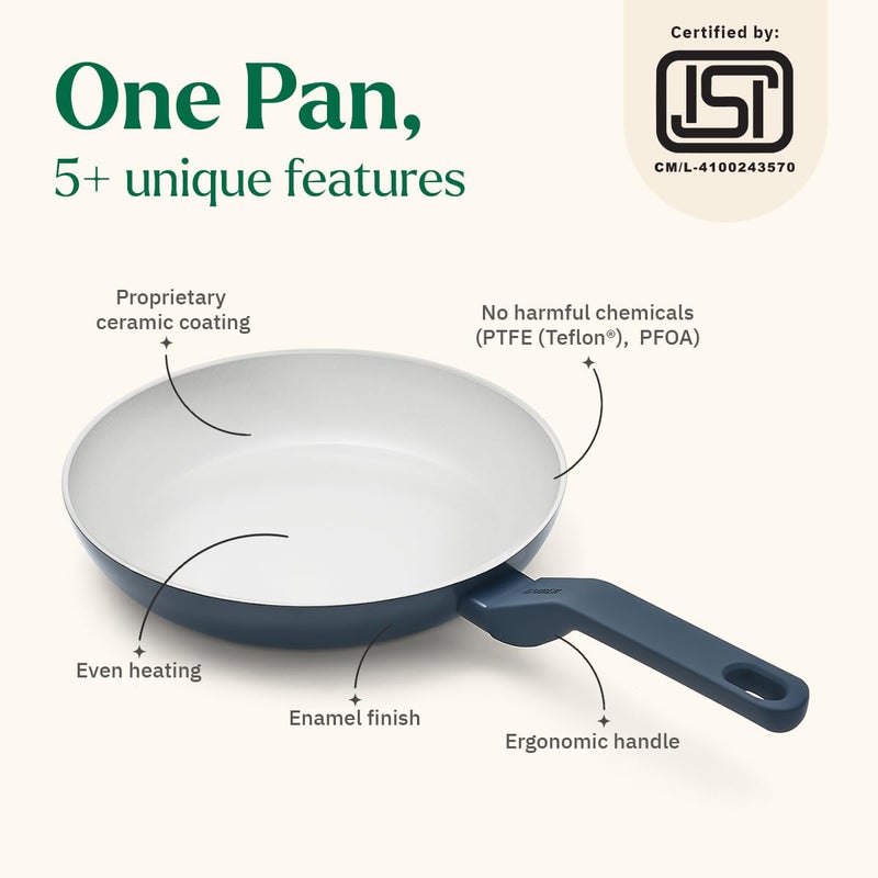 Ember Cookware Arcilla Ceramic Frying Pan 24cm | Non Stick Cookware | Non Toxic Pan | ISI Certified | Ceramic Fry Pan for Cooking | 1x Spatula | PFAS & PTFE Free | Induction Safe | Blue - Image 2