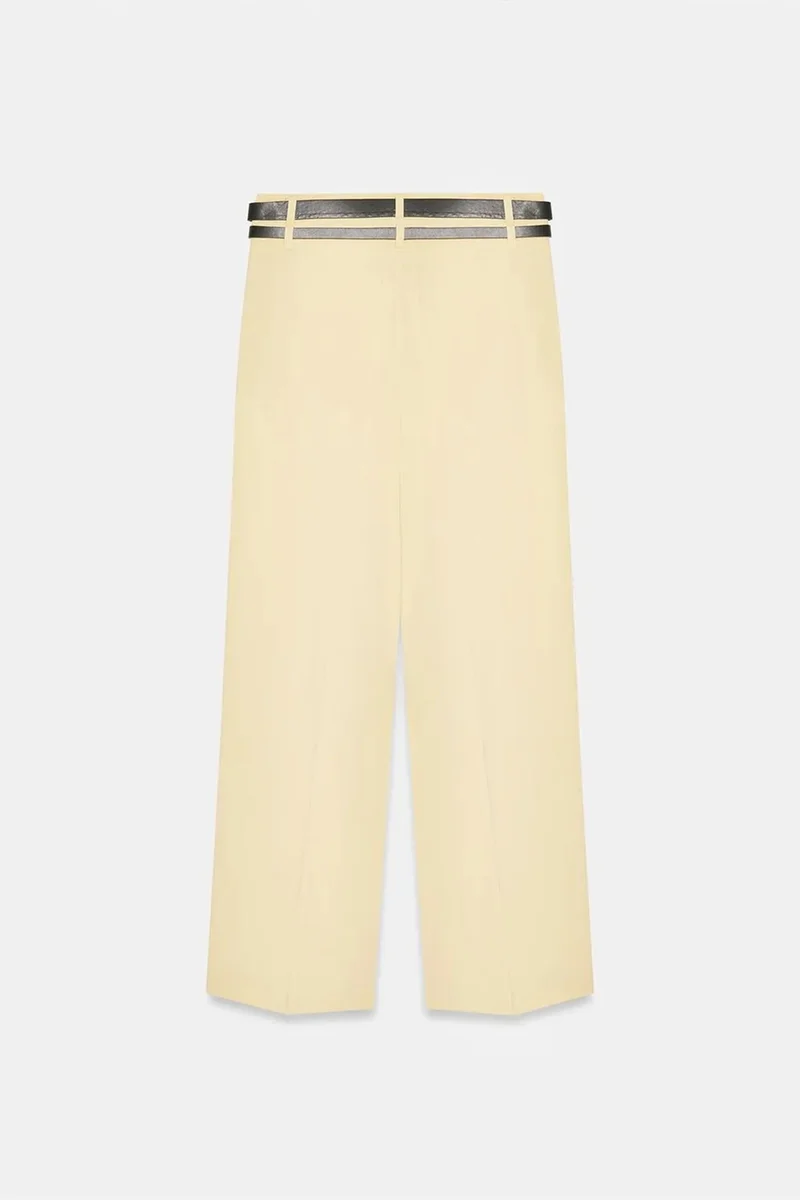 Dilvin Lemon Yellow DILVIN High-Waist Wide-Leg Pleated Trousers for Women | Best Price UAE