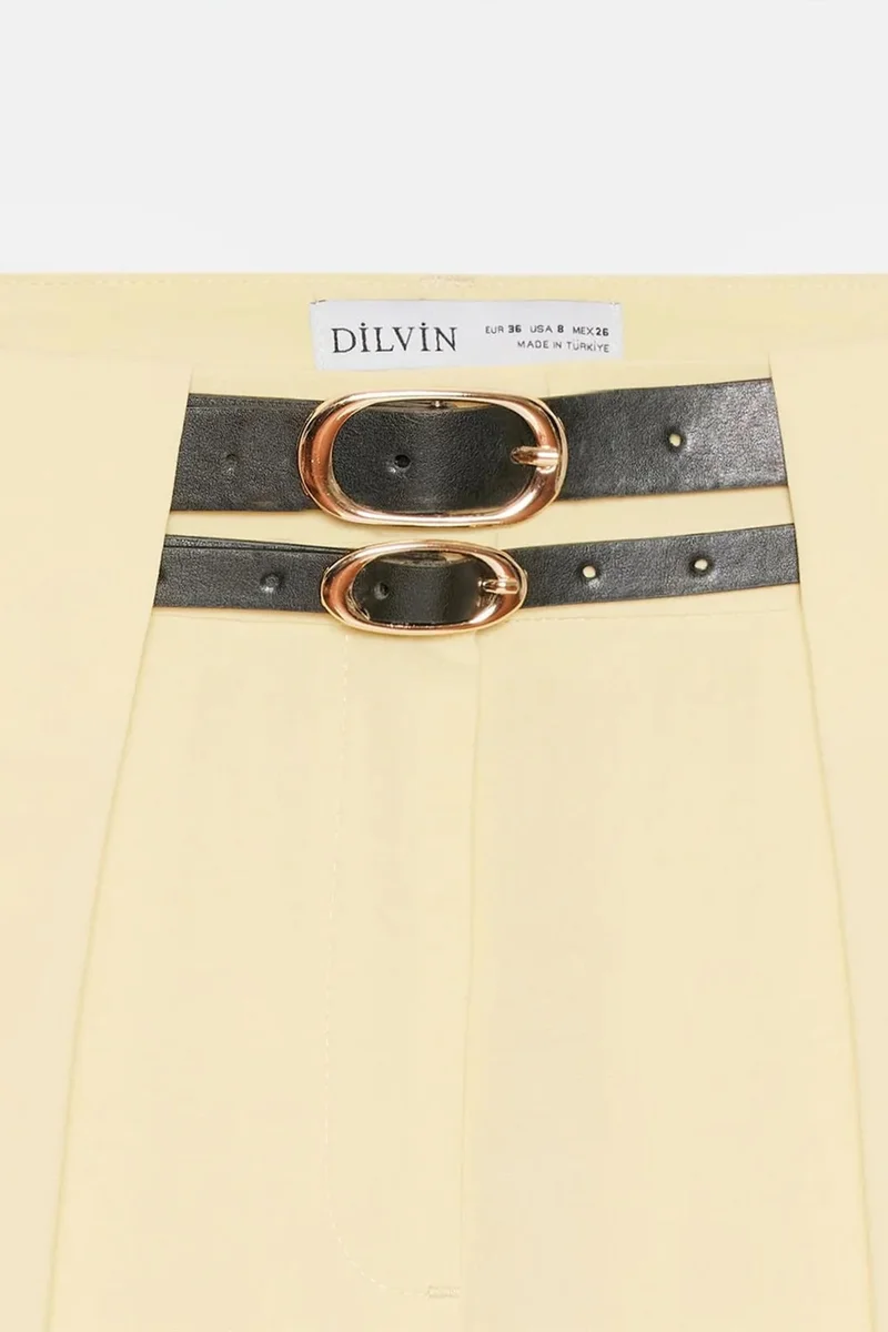 Dilvin Lemon Yellow DILVIN High-Waist Wide-Leg Pleated Trousers for Women | Best Price UAE