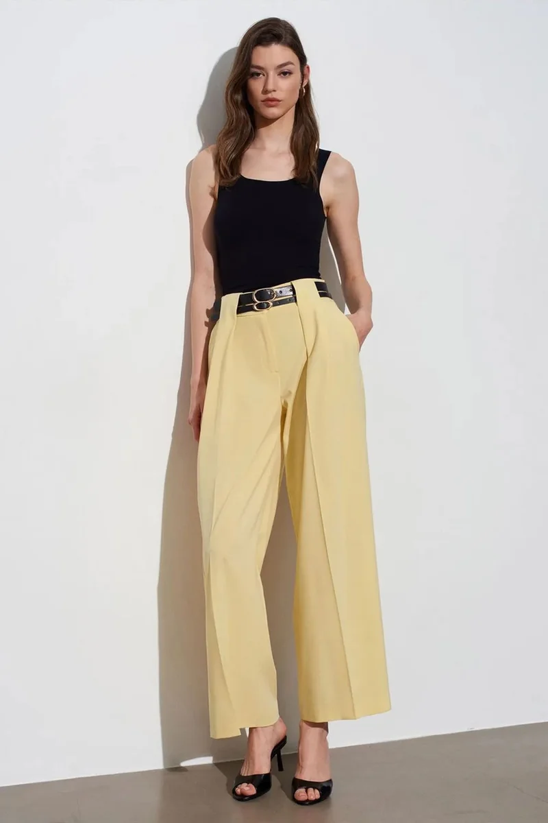 DILVIN High-Waist Wide-Leg Pleated Trousers