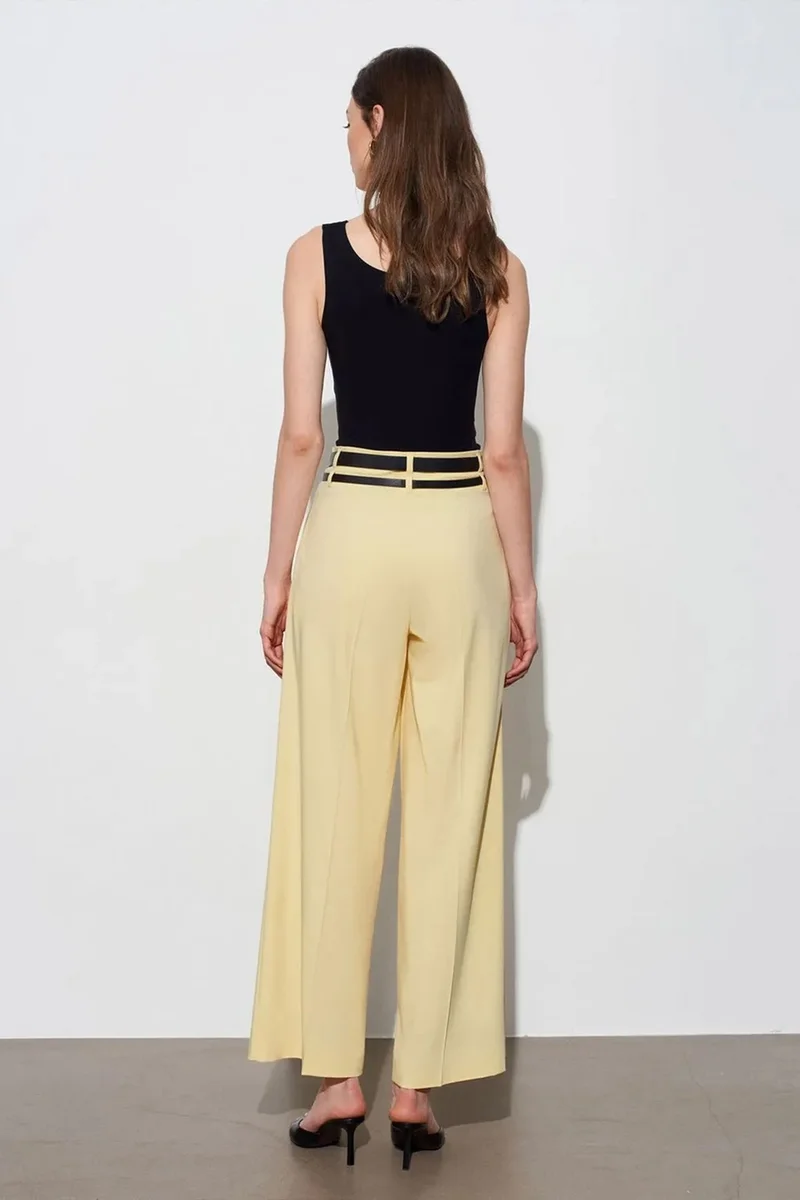 Dilvin Lemon Yellow DILVIN High-Waist Wide-Leg Pleated Trousers for Women | Best Price UAE