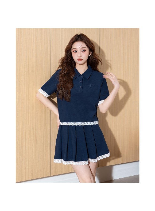 TonLion Preppy Style Casual Sporty Two-piece Set For Women - Summer Slimming Youthful Top With High-end Sweet & Spicy Pleated Skirt Outfit - Image 5