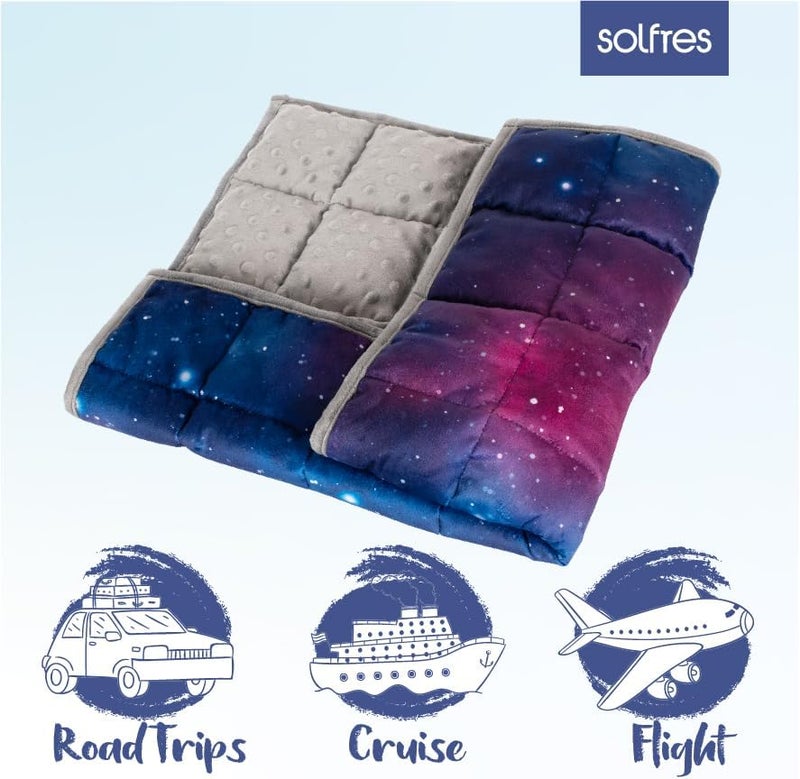 Solfres 5lbs Small Weighted Lap Pad Blanket Throw for Kids Boys Teens 20in x 23in - Sleep Therapy Plush Travel Size with Glass Beads, Blue Pink Galaxy Space Stars - Image 5