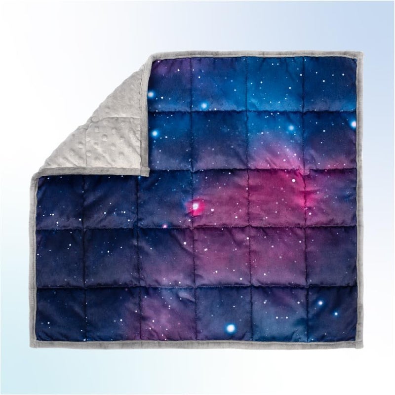 Solfres 5lbs Small Weighted Lap Pad Blanket Throw for Kids Boys Teens 20in x 23in - Sleep Therapy Plush Travel Size with Glass Beads, Blue Pink Galaxy Space Stars - Image 2