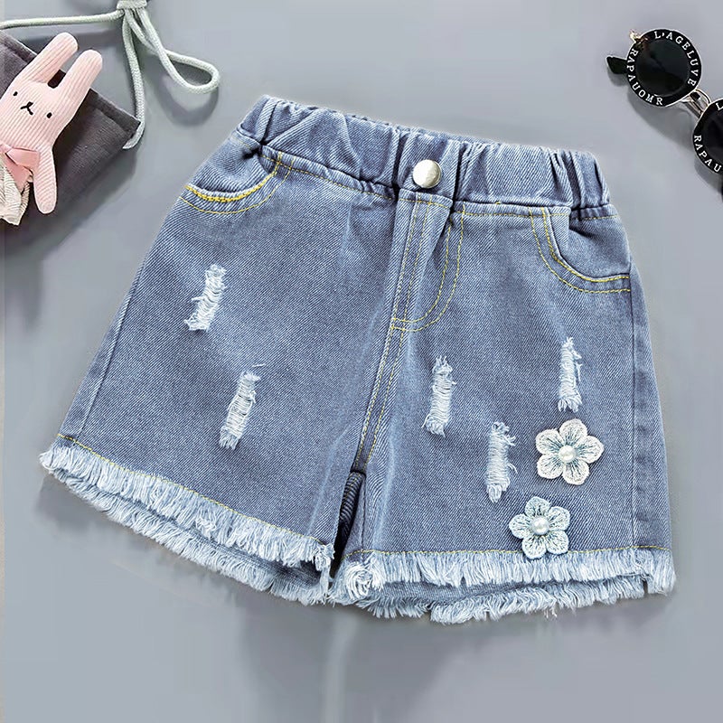 New Girls' Denim Shorts Summer Middle And Large Children'S Thin Western Style Outer Wear Baby Children'S Wear Women'S Fashion - Image 1