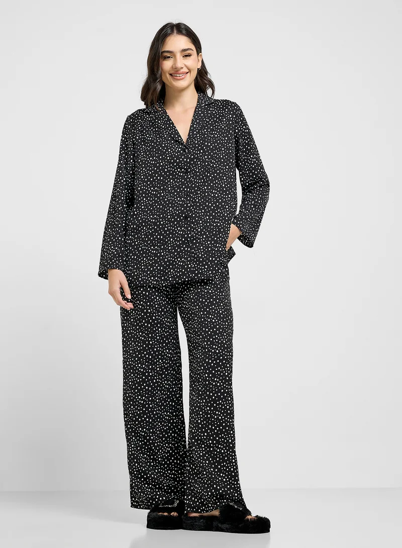 جينجر Polka Dot Resort Collar Shirt & Pyjama Set