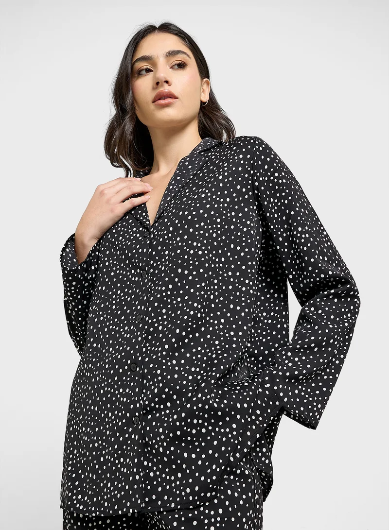 جينجر Polka Dot Resort Collar Shirt & Pyjama Set