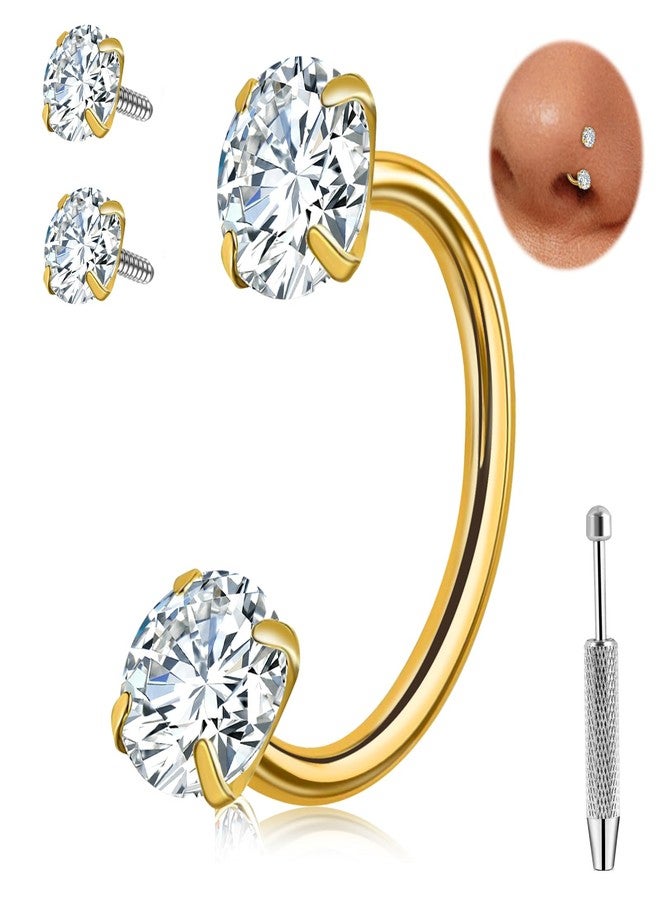 ONESING ONEISNG 20G Gold Horseshoe Nose Ring G23 Titanium Internally Threaded Nose Ring For Women Men Double Cubic Zirconia Half Nose Hoop Rings Horse Shoe Daith Tragus Earring Lip Septum Rings Helix Piercing Jewelry 8mm - Image 1
