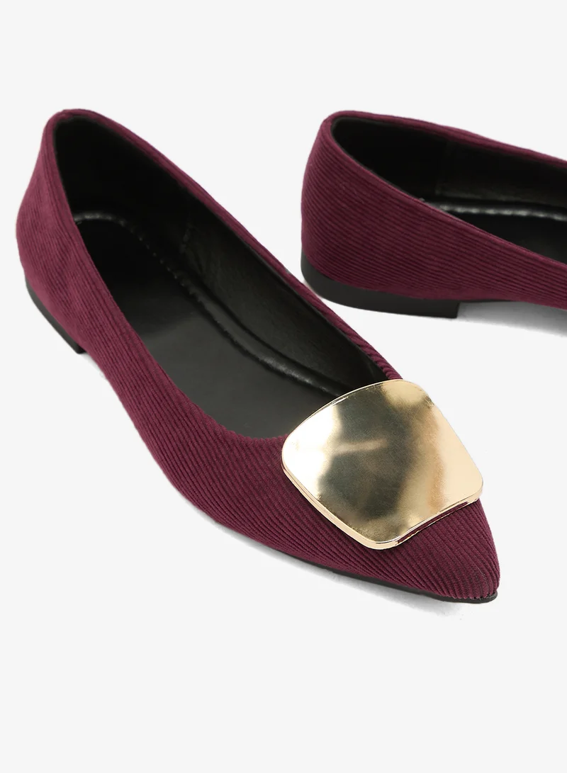 ELLA Burgundy Gold Detail Suede Ballet Flats for Women | Best Price UAE