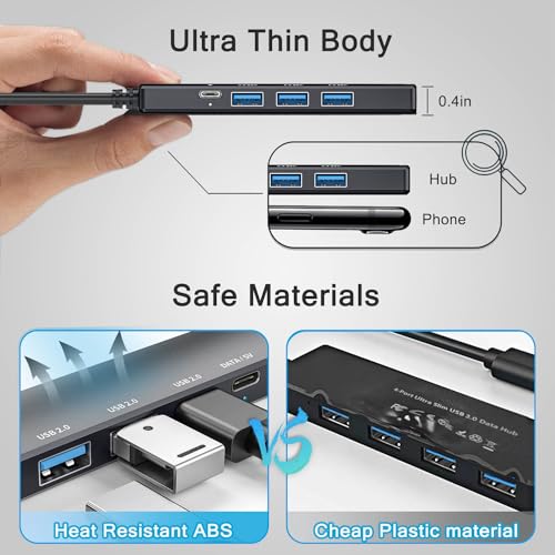 vienon 5-Port Powred USB 3.0 Hub, USB Extender Splitter with 5V USB-C Power/Data Port, Extender for A Port Laptop, PC, PS4/5, Xbox, Car and More - Image 5