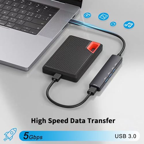 vienon 5-Port Powred USB 3.0 Hub, USB Extender Splitter with 5V USB-C Power/Data Port, Extender for A Port Laptop, PC, PS4/5, Xbox, Car and More - Image 3