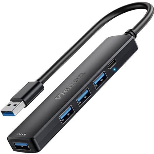 vienon 5-Port Powred USB 3.0 Hub, USB Extender Splitter with 5V USB-C Power/Data Port, Extender for A Port Laptop, PC, PS4/5, Xbox, Car and More - Image 1