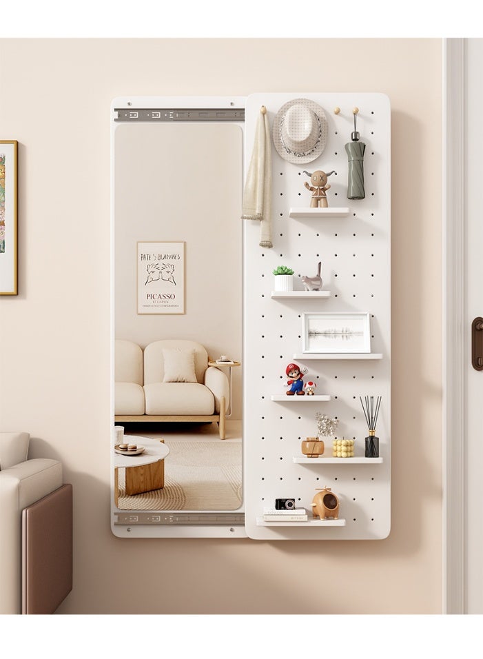 Wall Mounted Dressing Mirror, Sliding Storage Rack and Explosion-Proof Makeup Mirror, Concealed Full-Length Mirror With Solid Wood Storage Board and Hanging Rod, Suitable for Living Room Bedroom Office and Foyer Corridors - Image 1