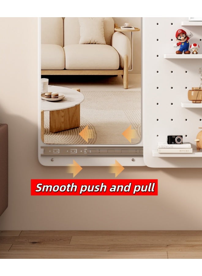 Wall Mounted Dressing Mirror, Sliding Storage Rack and Explosion-Proof Makeup Mirror, Concealed Full-Length Mirror With Solid Wood Storage Board and Hanging Rod, Suitable for Living Room Bedroom Office and Foyer Corridors - Image 3