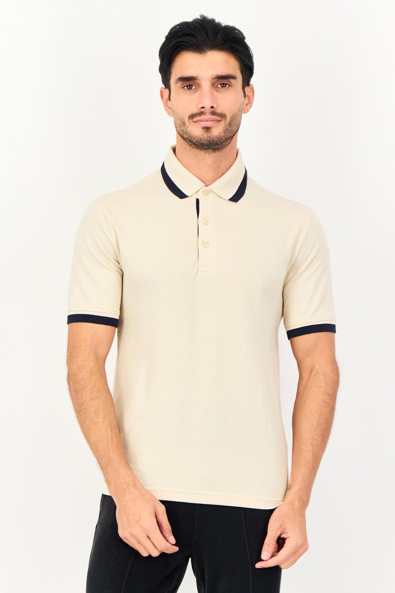 PUMA Men Sportswear Fit Short Sleeve Essential Pique Tipping Polo Shirt, Beige - Image 1